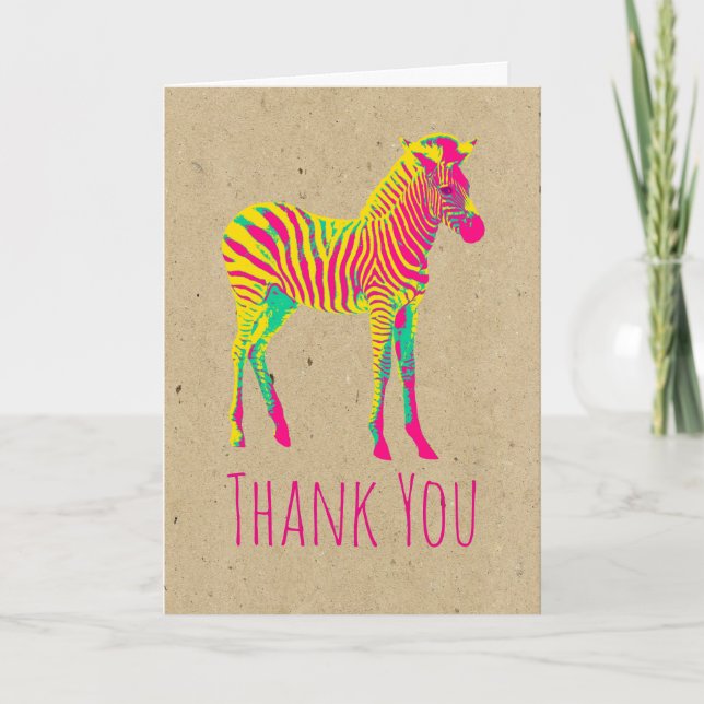 Neon Zebra Baby Animal Funky Retro Vielen Dank Dankeskarte (Vorderseite)