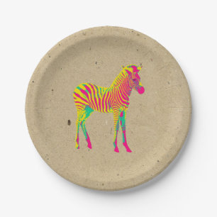 Neon Zebra Baby Animal Psychedelic Funky Retro Pappteller