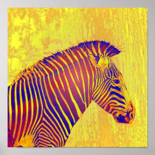 Neon Zebra-Gelb und Rot-Retro Poster