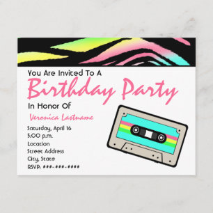Neon Zebra Imprimer et cassette Invitation d'anniv