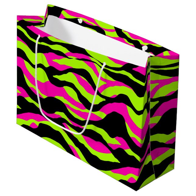 Neon Zebra Liebhaber Tiere drucken  Große Geschenktüte (Vorderseite Schrägansicht)