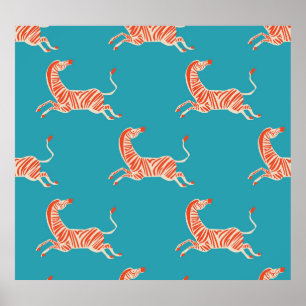 Neon Zebra: Retro farblos, nahtlos Poster