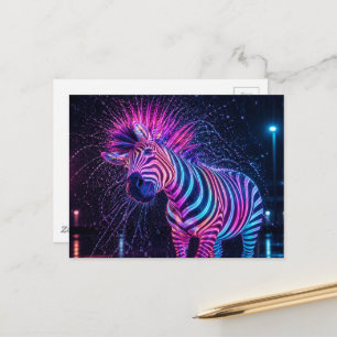 Neon-Zebra schüttelt den Regen ab Postkarte