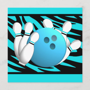 Neon Zebra Stripe Bowling Party Einladung