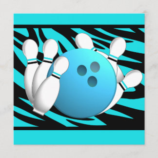 Neon Zebra Stripe Bowling Party Einladung