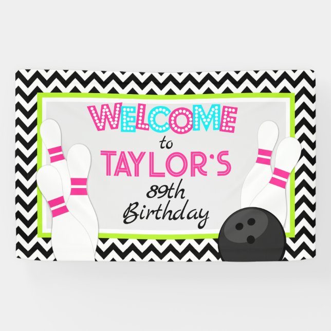 Neon Zickzack Bowling Birthday Banner (Horizontal)