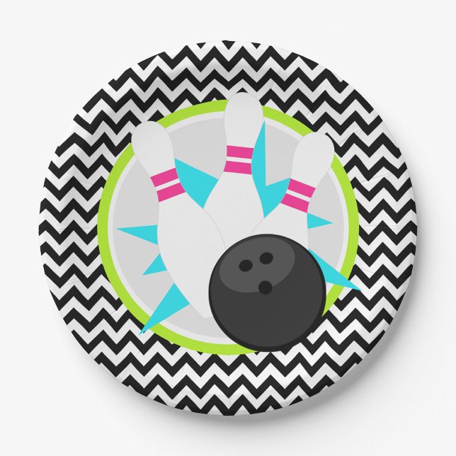Neon Zickzack Bowling Paper Tellers Pappteller (Neon Chevron Bowling Paper Plates)