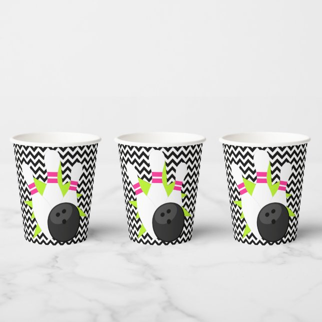 Neon Zickzack Bowling Party Paper Cups Pappbecher (Multi)