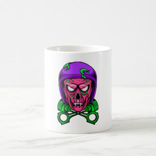 Neon-Zombie-Biker-Totenkopf-Kreuzkolben Kaffeetasse