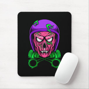 Neon-Zombie-Biker-Totenkopf-Kreuzkolben Mousepad