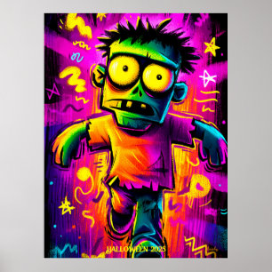 Neon Zombie - Cartoon Pop Art Halloween Monster Poster