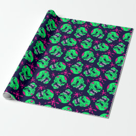 Neon Zombie Skulls Pattern Geschenkpapier