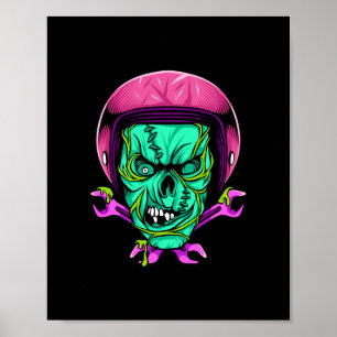 Neon-Zombie-Totenkopf-Biker-Helm-Design Poster