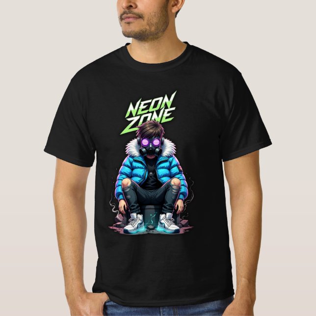 NEON ZONE – Cyberpunk Chill Crew Graphic T-Shirt (Vorderseite)