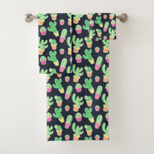 NeonAquarell-Kakteen im Topf-Muster Badhandtuch Set