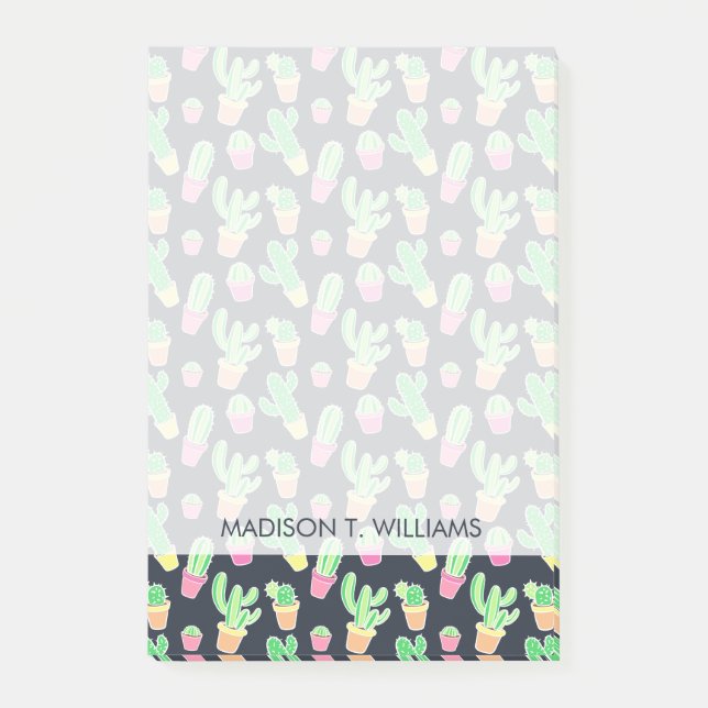 NeonAquarell-Kakteen im Topf-Muster Post-it Klebezettel (Vorderseite)