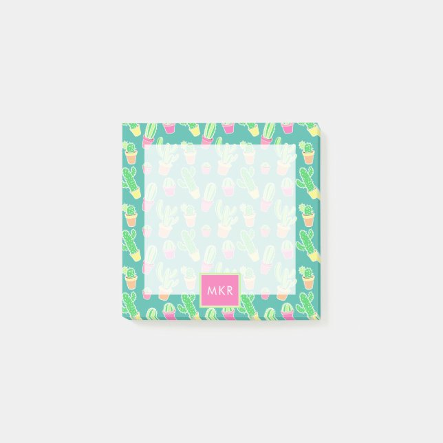 NeonAquarell-Kaktus im Topf-Muster Post-it Klebezettel (Vorderseite)