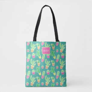 NeonAquarell-Kaktus im Topf-Muster Tasche