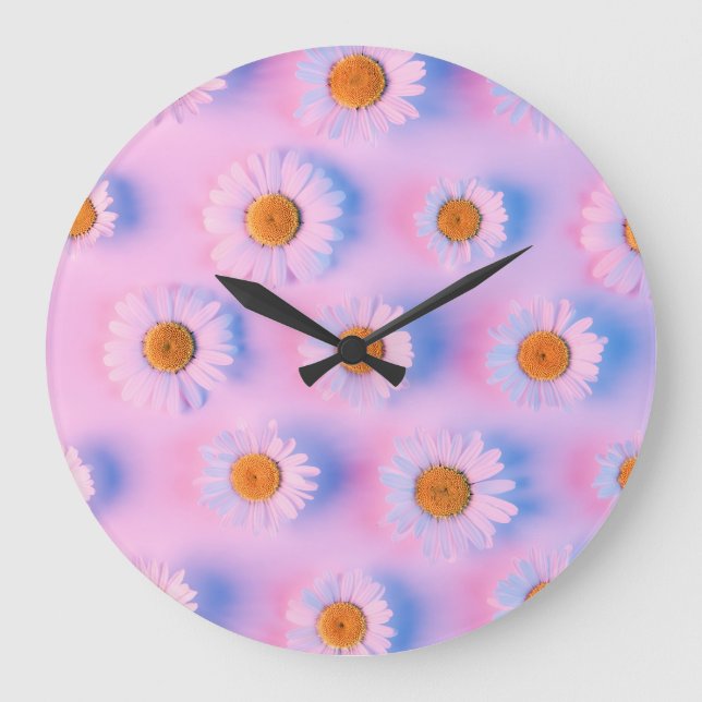 Neonbeleuchtetes Multicolor Chamomile Array. Große Wanduhr (Vorderseite)