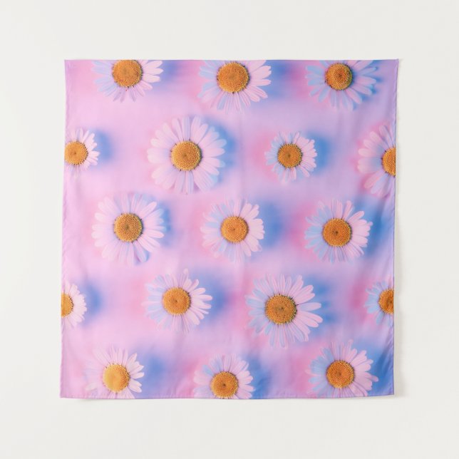 Neonbeleuchtetes Multicolor Chamomile Array. Wandteppich (Vorderseite)