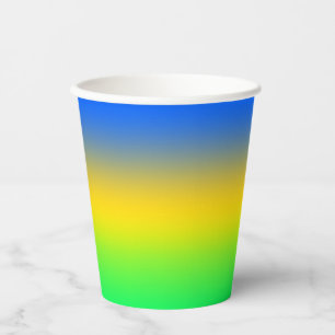 Neonblau, gelb, grüner Farbverlauf, ombre. Pappbecher