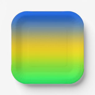 Neonblau, gelb, grüner Farbverlauf, ombre. Pappteller