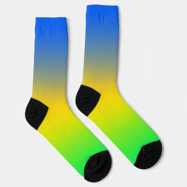 Neonblau, gelb, grüner Farbverlauf, ombre. Socken (Rechts)