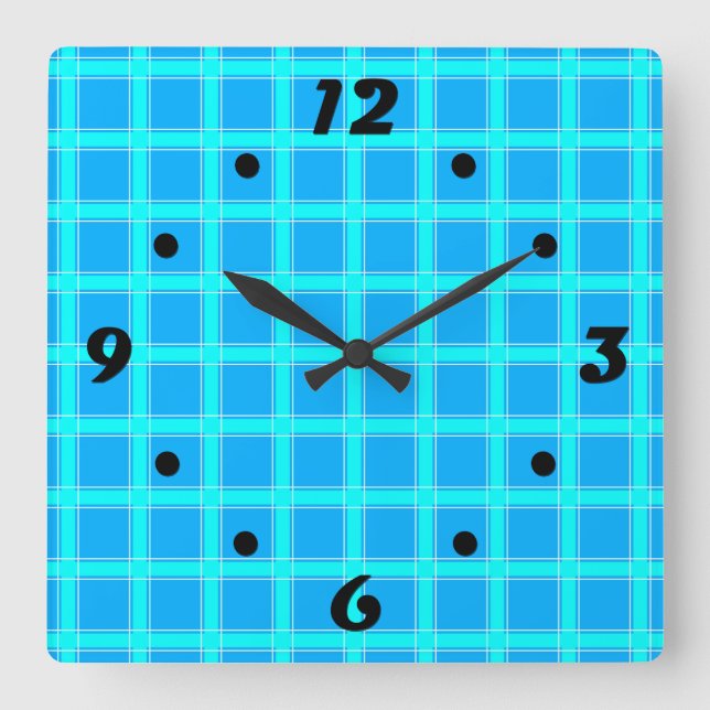 Neonblau-leuchtendes Muster Quadratische Wanduhr (Vorderseite)