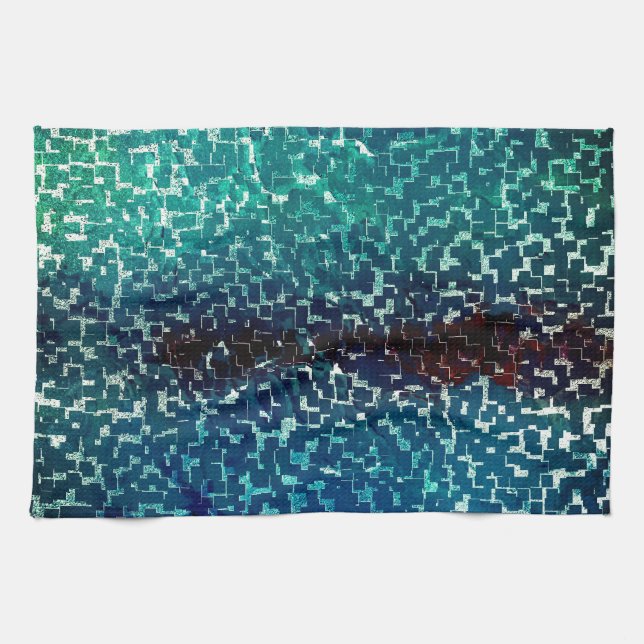 Neonblau-Mosaik über grobkörniges Glas Geschirrtuch (Horizontal)