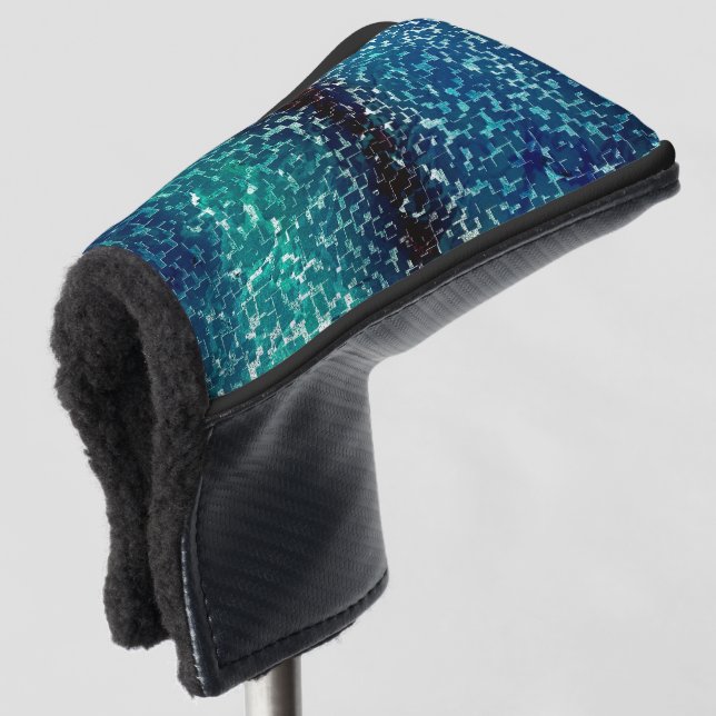 Neonblau-Mosaik über grobkörniges Glas Golf Headcover (3/4 Vorderseite)