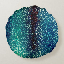 Neonblau-Mosaik über grobkörniges Glas Rundes Kissen
