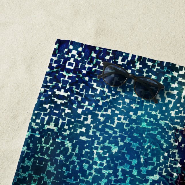 Neonblau-Mosaik über grobkörniges Glas Strandtuch (Beispiel)