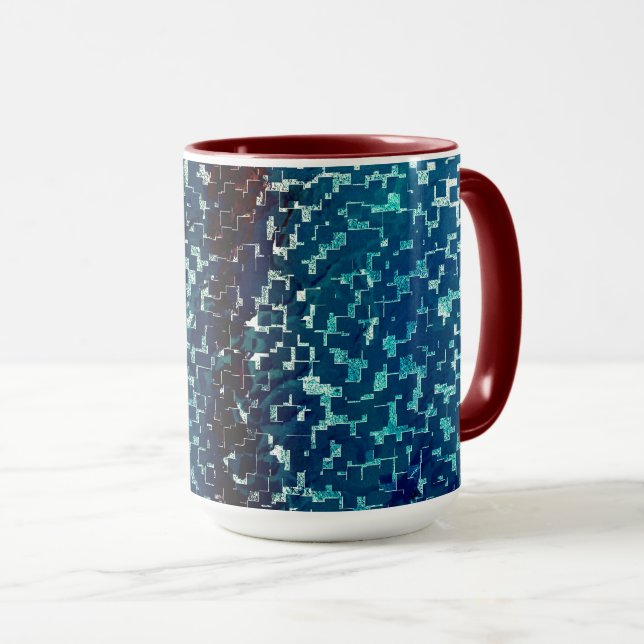 Neonblau-Mosaik über grobkörniges Glas Tasse (VorderseiteRechts)