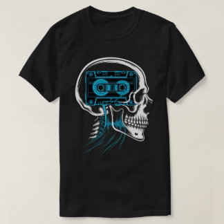 Neonblaue Kassette Tape-Schädel-Soundwave-Kunst T-Shirt
