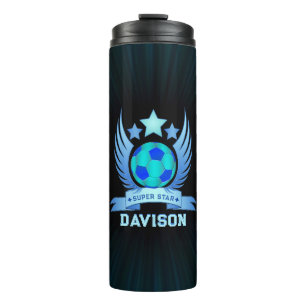 Neonblauer Fußball Coole Sportgeschenke für Jung Thermosbecher