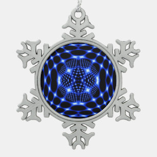 Neonblauer Globus-Fraktal Schneeflocken Zinn-Ornament