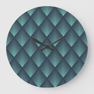 Neonblauer Op-Art-Chevron. Große Wanduhr