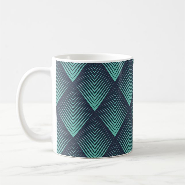 Neonblauer Op-Art-Chevron. Kaffeetasse (Links)