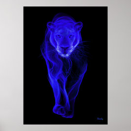 Neonblauer Panther, futuristische Filament-Wandkun Poster