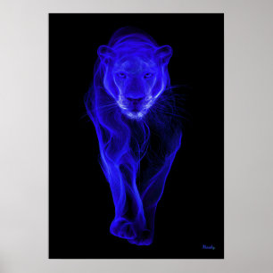 Neonblauer Panther, futuristische Filament-Wandkun Poster