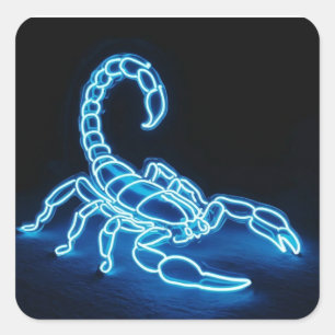 Neonblauer Skorpion mit weißen Highlights Quadratischer Aufkleber