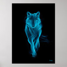 Neonblauer Wolf Futuristische Filament-Wandkunst
