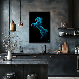 Neonblaues Pferd Futuristische Filament-Wandkunst Poster