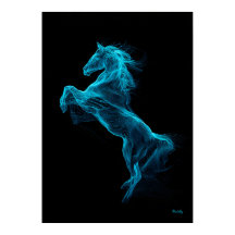 Neonblaues Pferd Futuristische Filament-Wandkunst