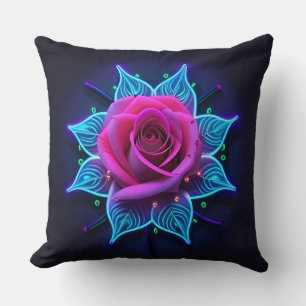 Neonblume mit blauen Lichtmustern Kissen