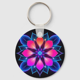 Neonblume mit blauen Lichtmustern Schlüsselanhänger
