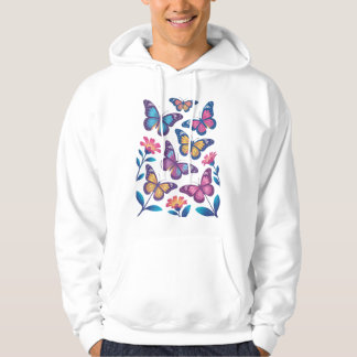 Neonblumen mit sechs leuchtenden Schmetterlingen Hoodie