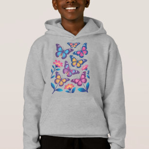 Neonblumen mit sechs leuchtenden Schmetterlingen Hoodie