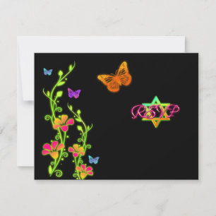 NeonButtterflies u. Blumen-Schläger Mitzvah UAWG RSVP Karte
