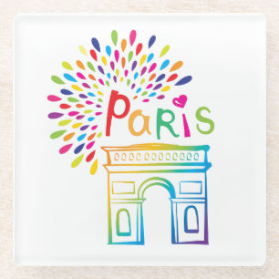 Neonentwurf Paris Frankreich   der Arc de Triomphe Glasuntersetzer